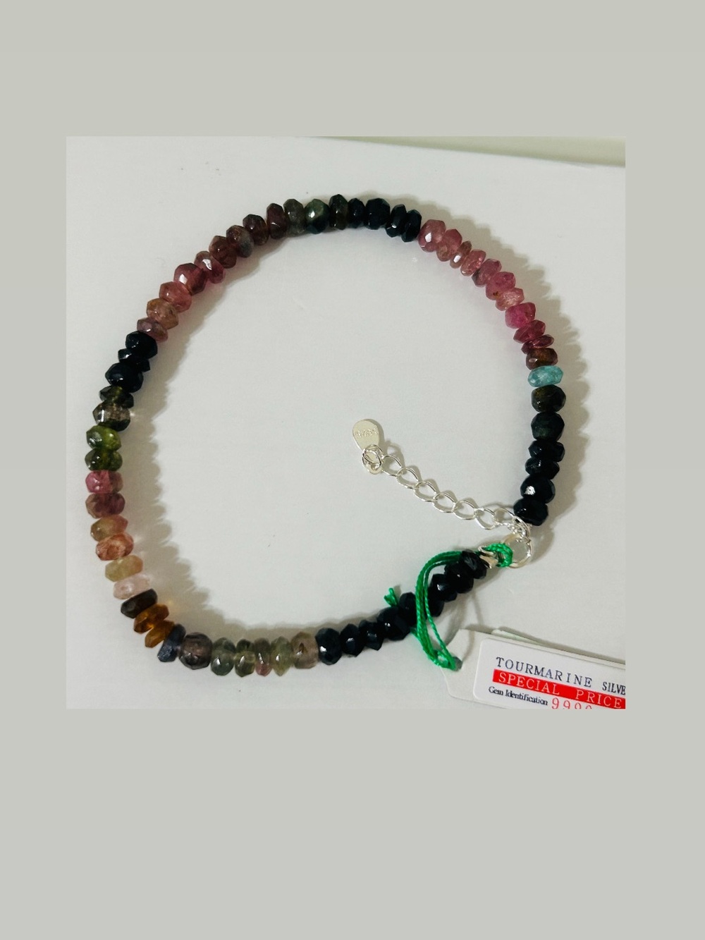 Natural Tourmaline Beaded Bracelet in Multicolor - 925 silver